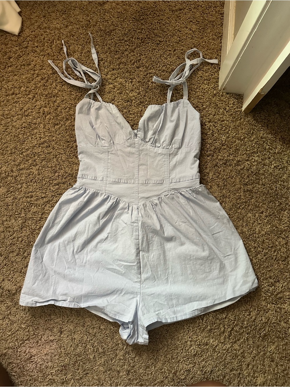 Windsor Pale Blue Smocked Strapless Romper